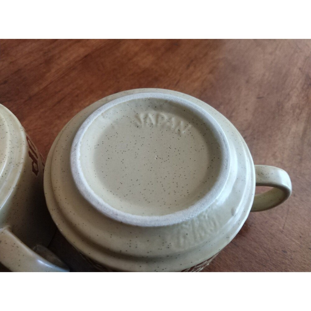 Lot 4x Vintage 1970’s Soup & Crackers Mom Dad Speckled Stoneware Mugs Japan Tan - Picture 13 of 15